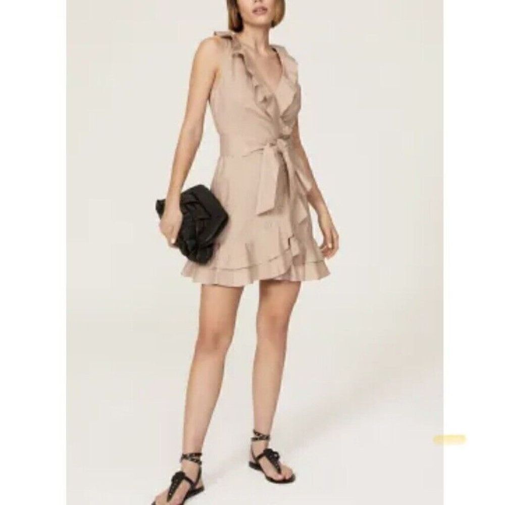 MARISSA WEBB Collective Womens Khaki Ruffle Wrap Dress Sz 0 Cotton Sleeveless